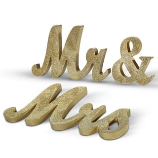 Rustic Wood and Golden Top Table Mr Mrs signs with stand, Country Barn Top  Table Sign, Wood & Golden