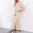 thumbnail image 3 of YUGYXL Women's 2 Piece Lounge Outfit Sweater Set Long Sleeve Crop Knit Top and Wide Leg Long Pants Sweatsuit Beige XXXL, 3 of 7