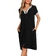 thumbnail image 1 of INSPIRAR CHIC INSPIRAR CHIC Bata de Noche con Cierre Frontal para Mujeres, Abrigo de Casa, Mangas Cortas, Ropa de Dormir, Ropa de Estar con Bolsillos, Color Negro, 1 of 6