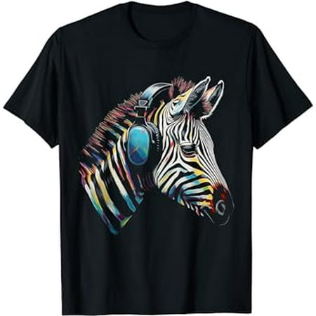 Zebra Headphones Artwork | Music Animal Motif Zebra Black oversized loose and comfortable T-Shirt