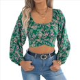 thumbnail image 3 of Top Corto Floral para Mujer, con Escote Cuadrado y Lazo en la Espalda, Sin Espalda. Verde L, 3 of 9
