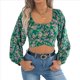 thumbnail image 3 of Top Corto Floral para Mujer, con Escote Cuadrado y Lazo en la Espalda, Sin Espalda. Verde XL, 3 of 9