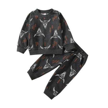 

SUNSIOM Toddler Baby Boys Girls Outfits Cow Print Crewneck Pullover Sweatshirt Jogger Pants Set Autumn Winter Clothes