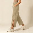 thumbnail image 4 of WIZUTIZ Women's High Waist Wide Leg Yoga Pants Split Hem Drawstring Side Pockets Full Length Casual Trousers Soft Stretchy Moisture-Wicking, 4 of 6