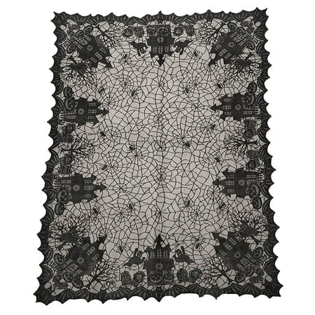 

135x175cm Halloween Table Cloth Cobweb Table Slipcover Lace Knitted Spider Web Tablecloth Home Kitchen (Black)