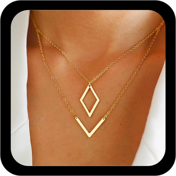 Vintage Gold V Shape Necklace Layered Pendant Necklace Chevron Bar Necklaces Hollow Choker Necklaces Jewelry for Women