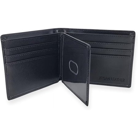ag wallets Mens Vegan Leather Bifold Wallet, RFID Protection, Faux Leather Credit Card Holder (Center Flap Black)
