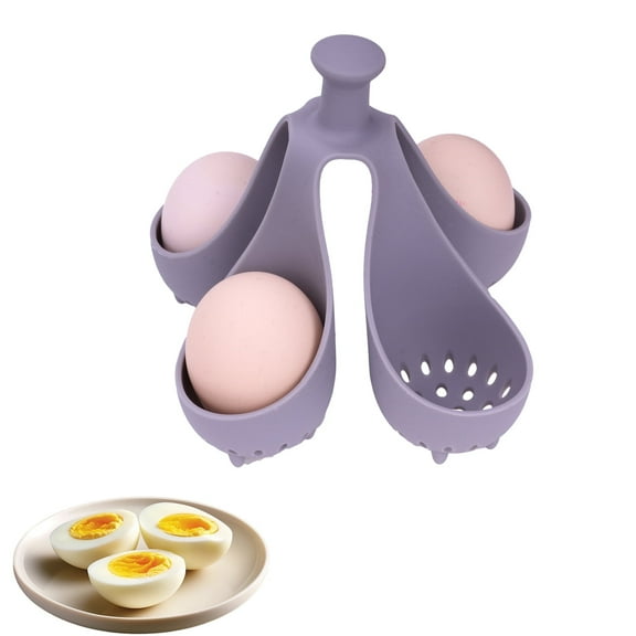 HZCrisp Silicone Egg Boiler Rack, 4-Egg Food-Grade Heat-Resistant Egg Cooker and Storage Holder with Handle, Dishwasher Safe Steaming Rack for Soft or Hard Boiled Eggs