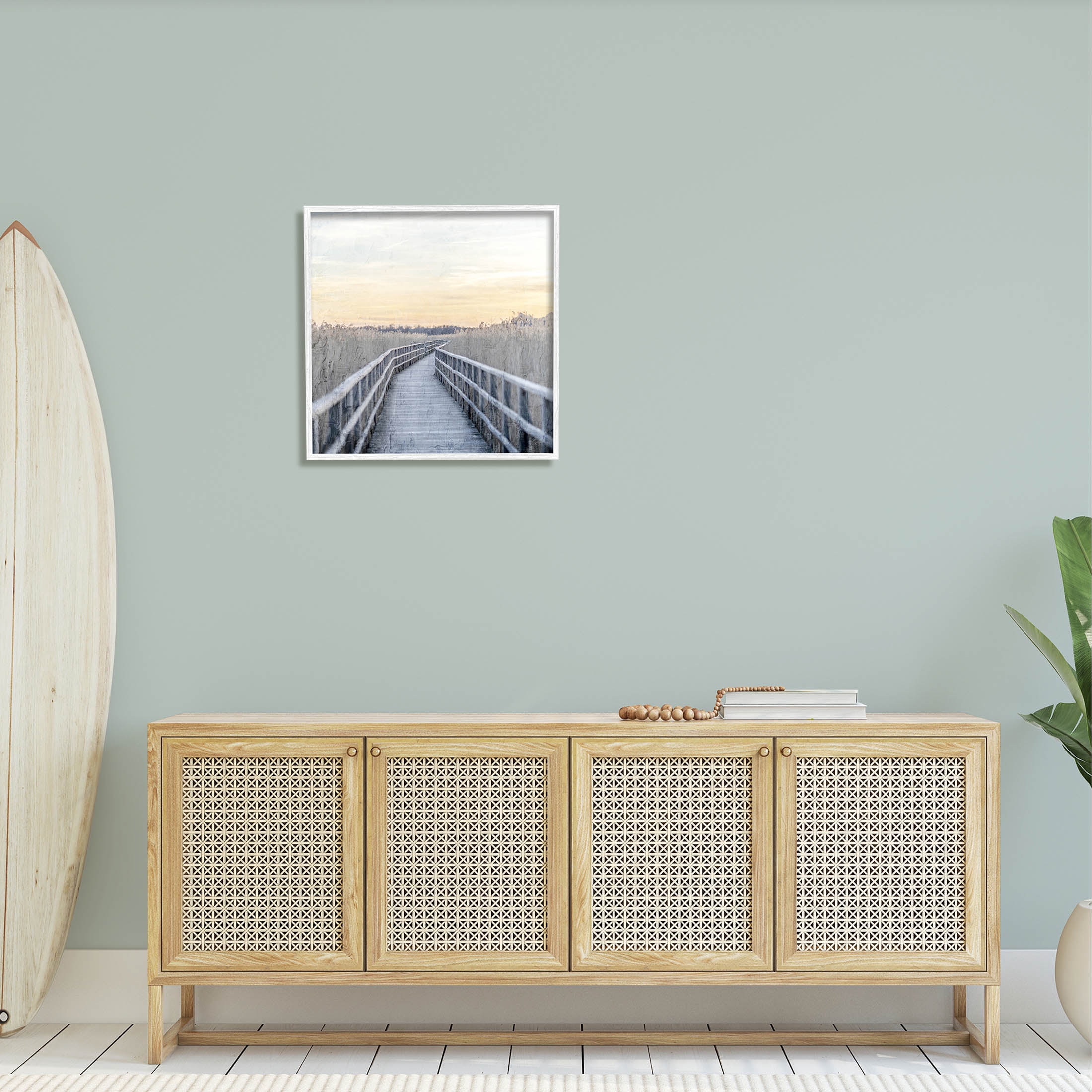Boardwalk Reeds Rural Path Landscape Graphic Art White Framed Art Print Wall Art