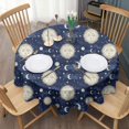 thumbnail image 3 of Dark Blue Sun Moon Star Pattern Round Tablecloth 60"x60",Wrinkle Wipeable Table Cloth for Kitchen Dining Room Picnic Patio Party, 3 of 6