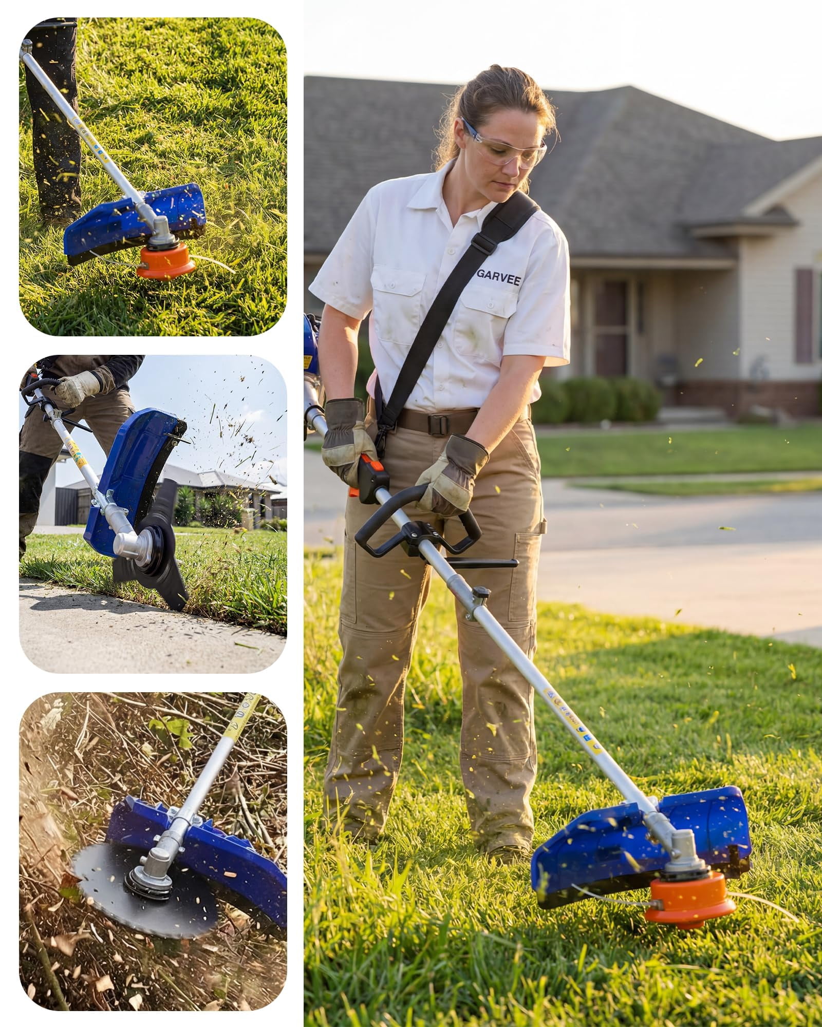 52cc Gas Powered Weed Wacker, 3 in 1 Gas Weed Eater with String Trimmer, 3 Teeth Brush Cutter & 40 Teeth Brush Blade, Shoulder Strap and Anti-Vibration Handle for 17" Cutting Path Lawn Care- Orange