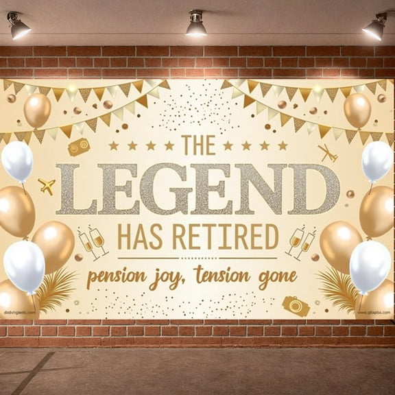 Gold Glitter Retirement Banner White Balloons Legend Retirement Display Golden Banners Star Decorations Pension Party Backdrop for Retirement Party Farewell Gathering Pension Celebration