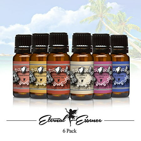Premium Grade Fragrance Oil - Eternal 6 Pack of Essence Gift Set - Red Current Thyme Tea, Tropical Passion Fruit, Coconut Cream, Pear Fantasy, Pomegranate, Acai Berry - 10 Ml - Scented (Best Coconut Scented Perfume)