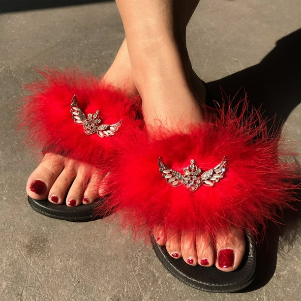 Moda Mujer Casual Furry Bright Diamond Sandalias planas Zapatos Flip Flop Wmkox8yii hj789