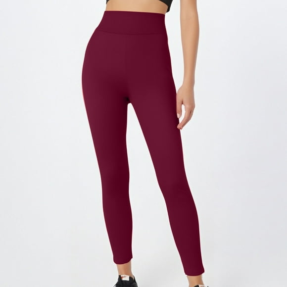 LOVZFMLL Leggings pour Femmes, Leggings Taille Haute à Taille Élastique Multicolores de Couleur Unie Bordeaux, S