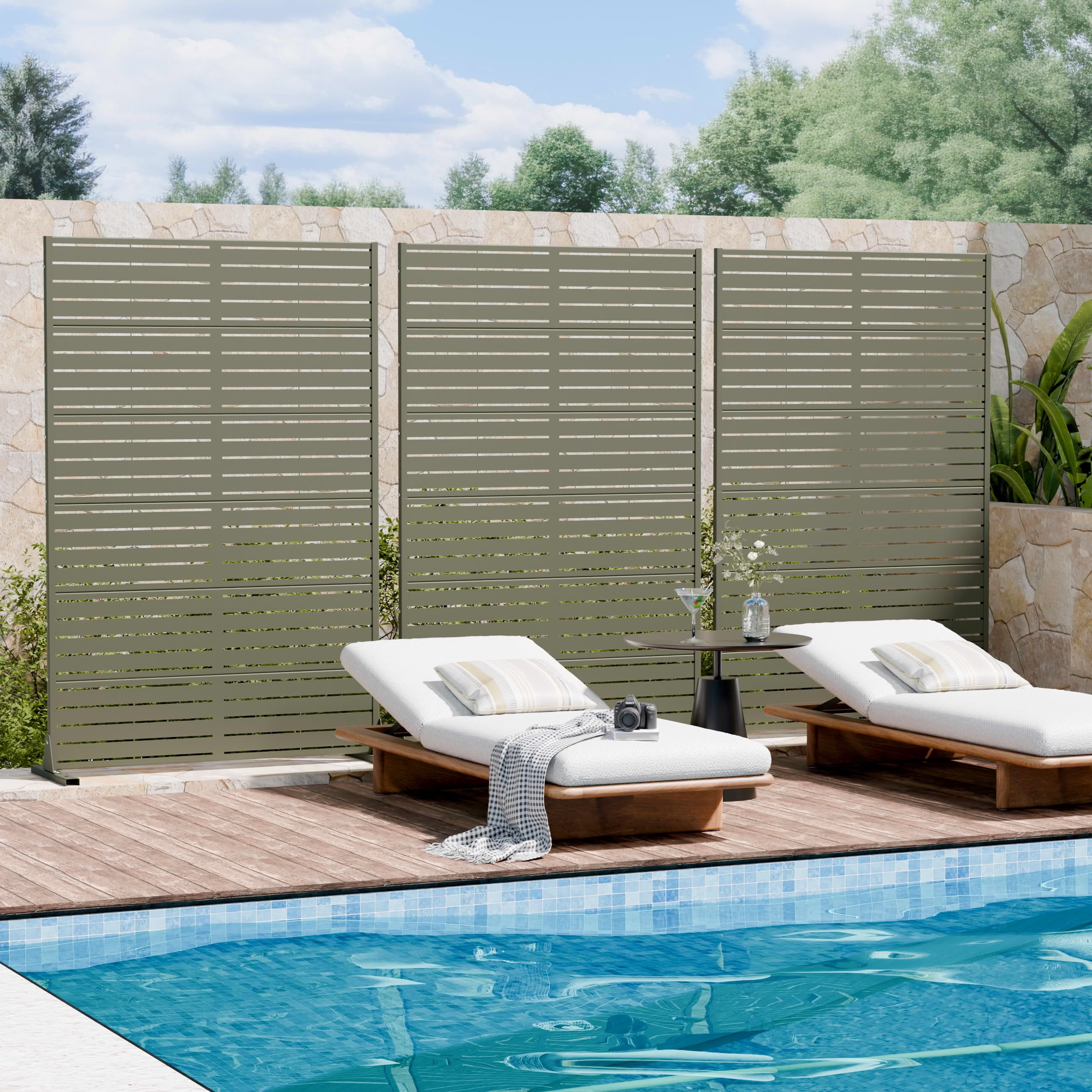 MAYEERTY 2-Piece Outdoor Metal Privacy Screen 6ft × 4ft Olive Gray, 6-Panel Classic Louvered, Easy Install for Patio
