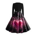 thumbnail image 6 of Valentine Dress for Women 1950S Retro Long Sleeve V-Neck Cocktail Dresses with Belt 3D Love Heart Printing A-Line Dress Hot Pink 3XL, 6 of 6