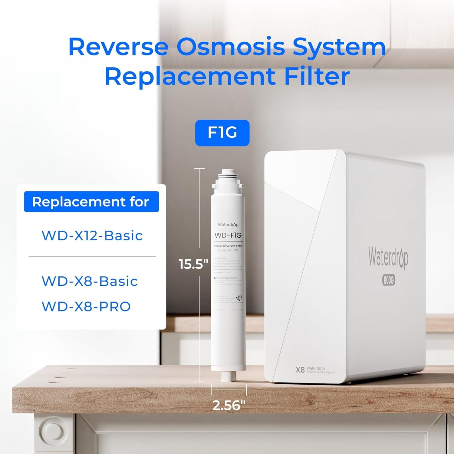 Waterdrop WD-F1G Filter, Replacement for WD-X12-Basic & WD-X8-Basic & WD-X8-PRO Reverse Osmosis System, 12-month Lifetime