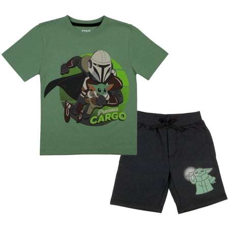 STAR WARS The Mandalorian Boys T-Shirt and Shorts Set The Mandalorian Baby Yoda T-Shirt and Shorts Set for Boys (Sizes 4-16)