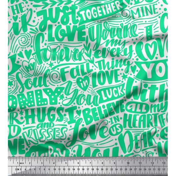 Soimoi Green Heavy Canvas Fabric Just Love Forever Text Print Fabric by Yard 58 Inch Wide