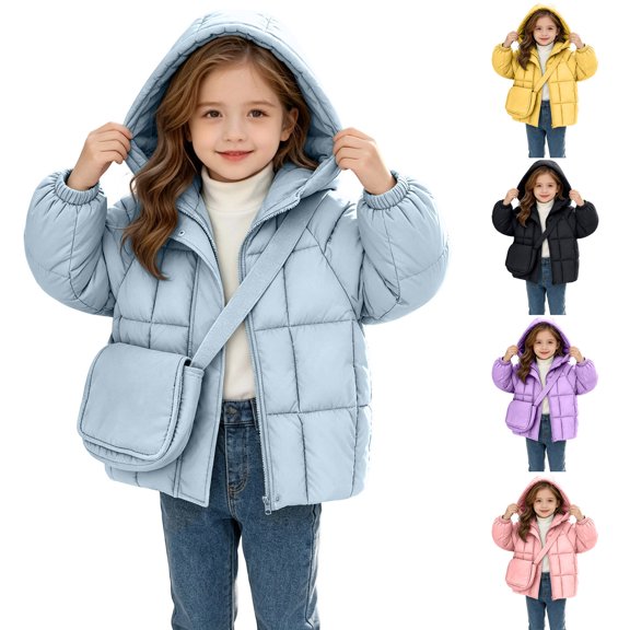 THDHVS Hoodies for Girls,Girls Solid Thick Quilted Puffer Jacket Hooded Long Sleeve with Bag Set Winter,Girls Hoodies Pink 18-24 Months