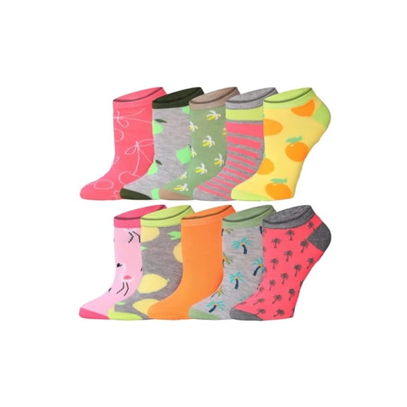 Tipi Toe Colorful Pattern Women's Ankle Socks - 10 Pair Set