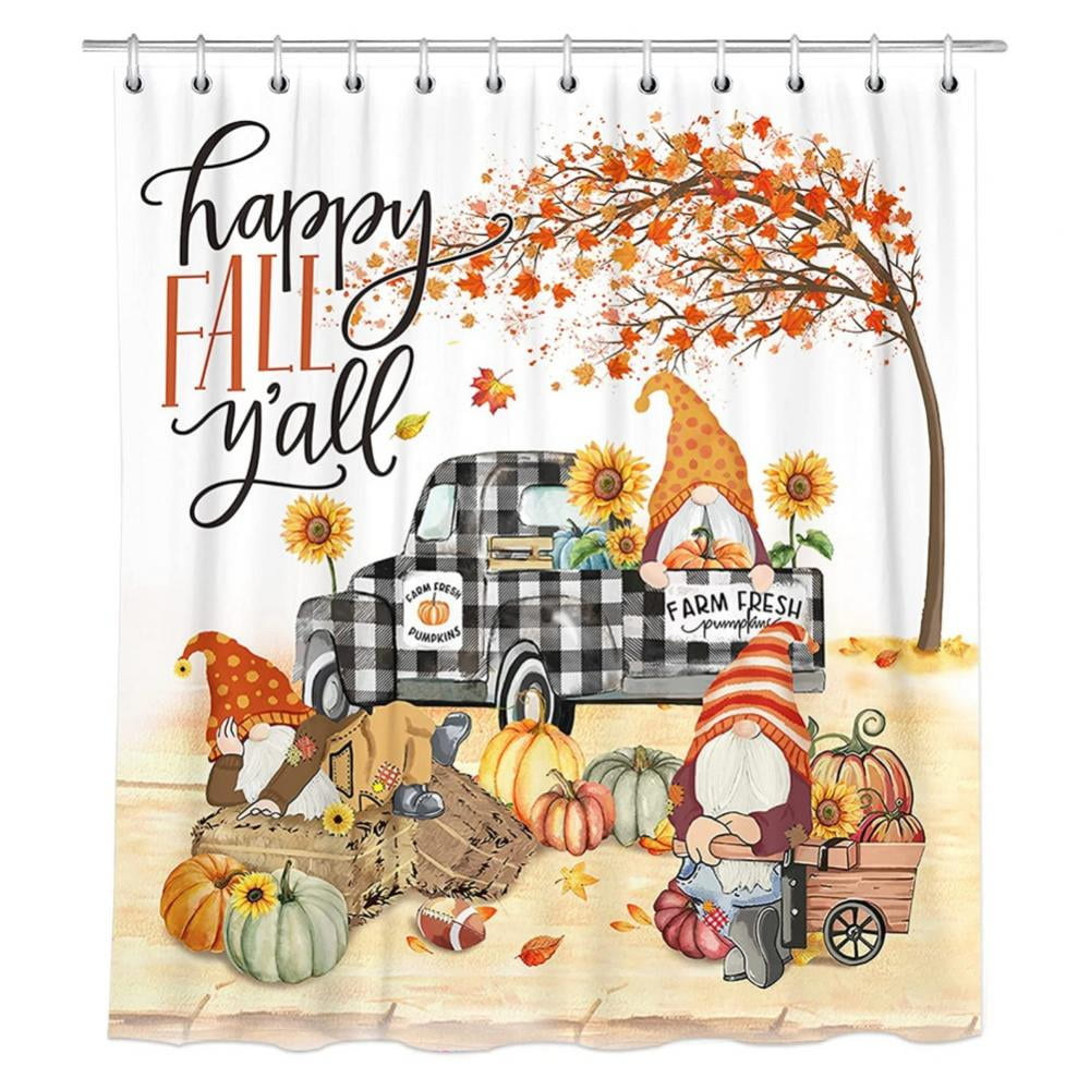 Fall Stripe Pumpkin Shower Curtain Set with Rugs Autumn Farmhouse Bathroom Decor 