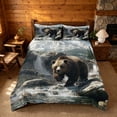 thumbnail image 2 of meiyoeat Wild Bear King Duvet Cover Set, Nature Mountain Waterfall Bedding, Brown Green, Black Reversible3 Pieces, 1 Duvet Cover and 2 Pillowcases, 2 of 6