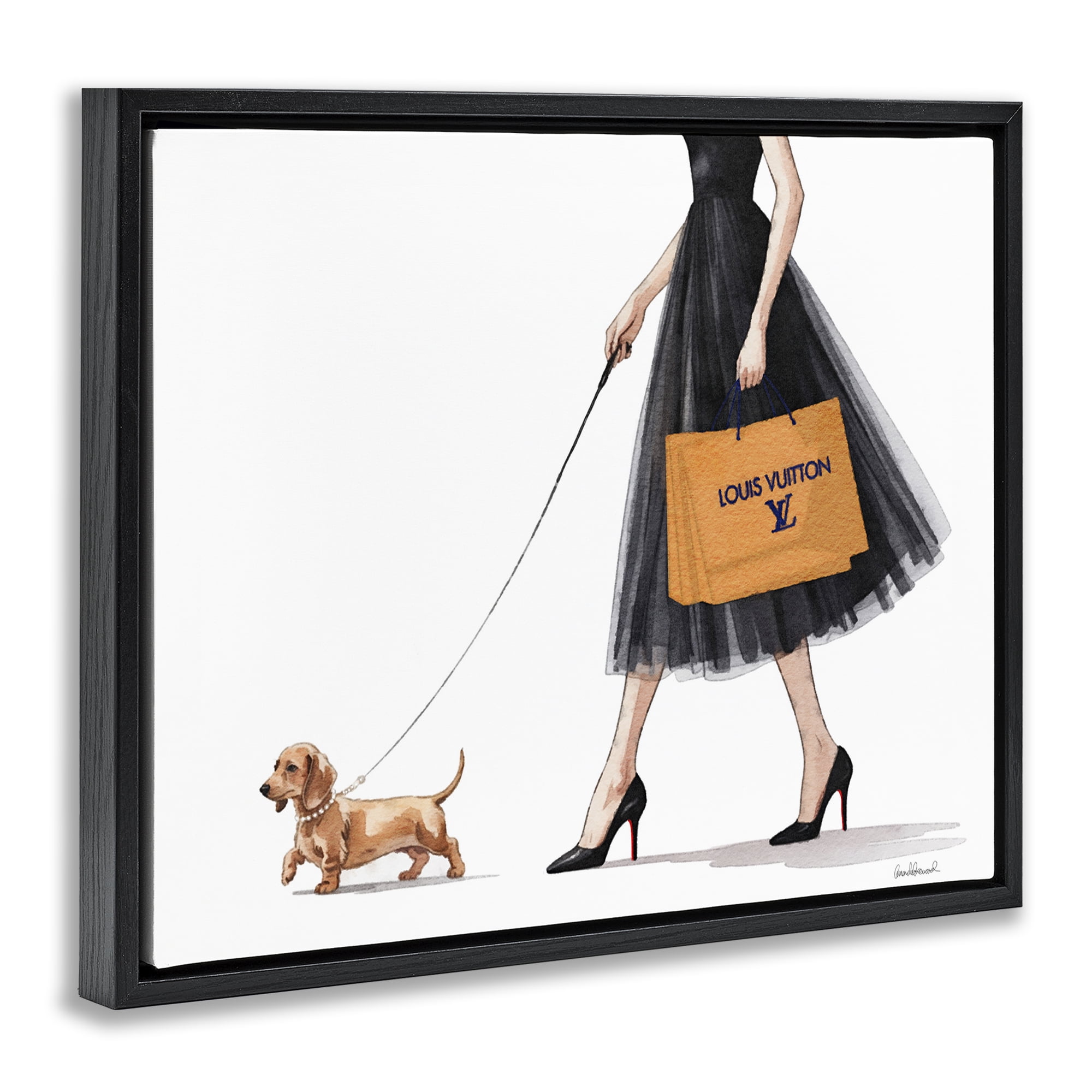 Stupell Industries Fashionable Dog Walking Black Framed Floater Canvas Wall Art, design by Amanda Greenwood