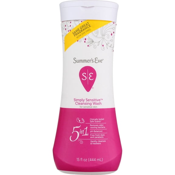 5 Pack - Summer’s Eve Simply Sensitive Daily Feminine Wash, Removes Odor, pH Balanced, 15 fl oz