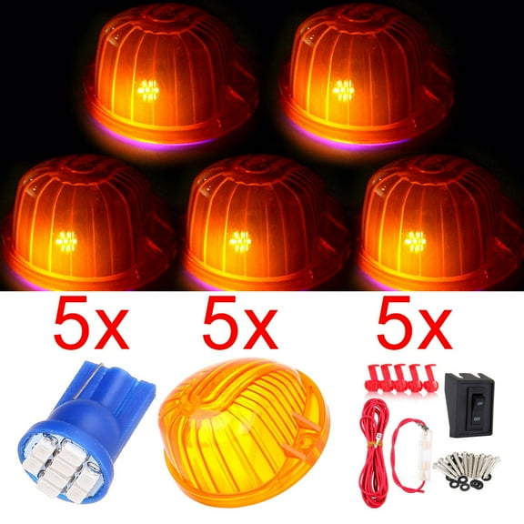 ECCPP 5x 9069A Round-Shape Cab Running marker Light Lamp covers wiring pack switch  5x 8-3020-SMD Blue 168 LED Fit for Chevrolet C/K truck