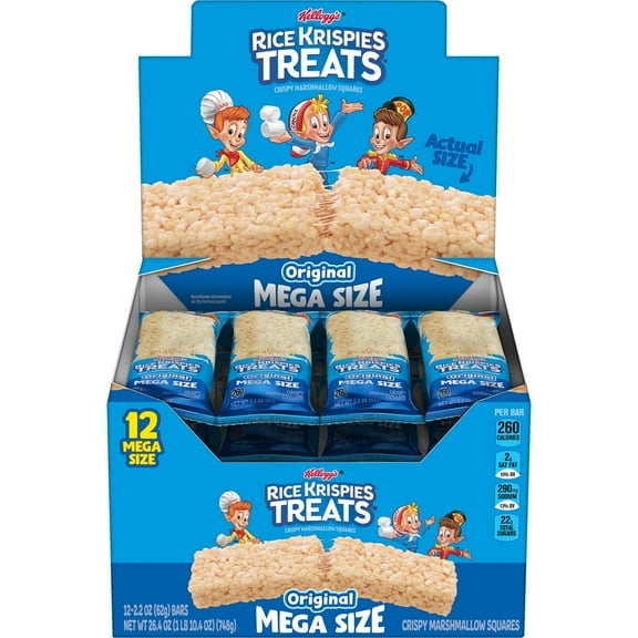 Rice Krispies Treats Marshmallow OKA4 Snack Bar, Kids Snacks, School Lunch, Original, 2.2oz Bar (12 Bars)