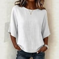 thumbnail image 2 of GERsome Womens 3/4 Sleeve T-Shirts Comfy Cotton Linen Crew Neck Summer Loose Casual Business Work Tops,White,Size L, 2 of 6
