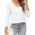 thumbnail image 5 of Liher 3/4 Sleeve T-shirts for Women Fashion V Neck Basic Top Comfort Soft White Tee Shirt Clothes Size XXL, 5 of 6