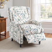 DREAMSIDEA Push Back Recliner Chair Living Room, Wingback Reclining Sofa Chair, Fabric Floral Recliner Reading Chair with Footrest for Living Room/Office/Apartment, Bird
