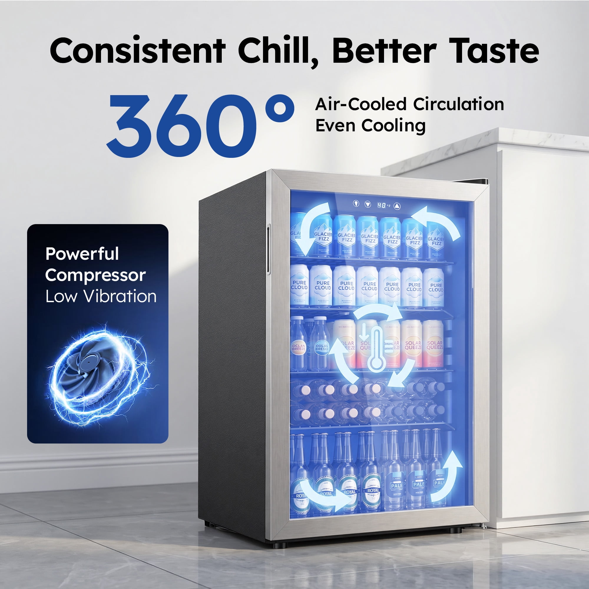 Simzlife 150 Can Beverage Refrigerator Cooler, 4.5 Cu.Ft Drink Fridge for Soda Wine Beer, Adjustable Temperature Control for Home Office,Silver