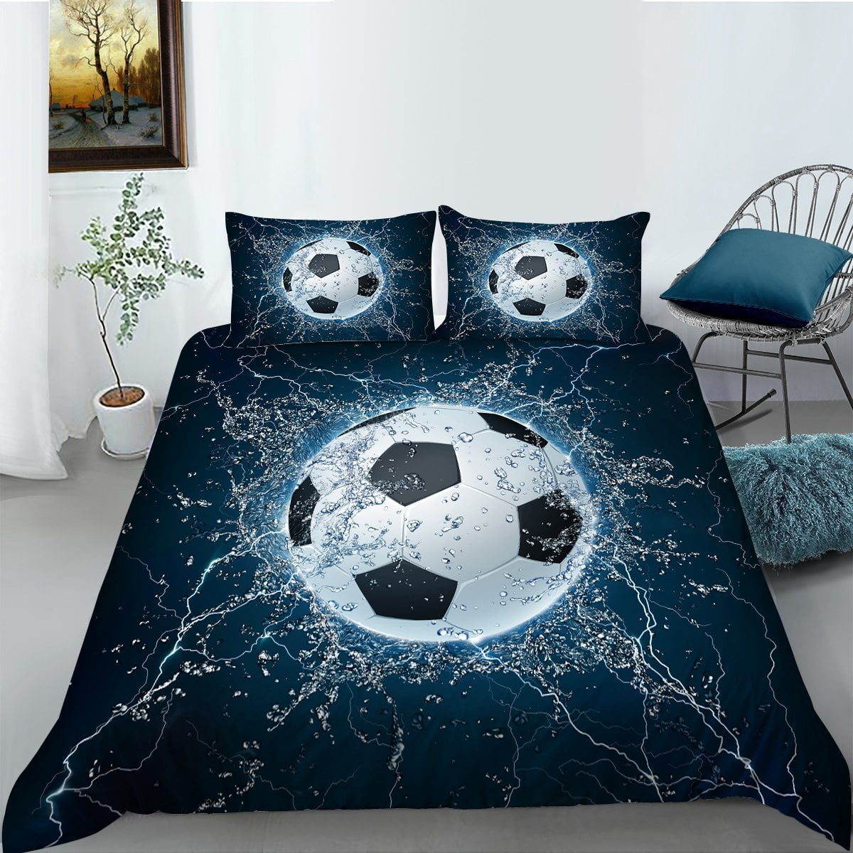 3D Soccer Comforter Set，Soccer Comforter Sport Microfiber Bedding Set ...