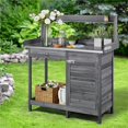 thumbnail image 5 of SmileMart Wooden Garden Potting Bench Table with Cabinet, Gray, 5 of 12