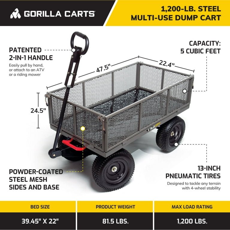 Gorilla Carts Steel Utility Cart Garden Beach Wagon, 800 Pound Capacity,  Gray, 1 Piece - Harris Teeter