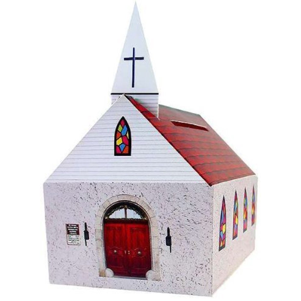 Church Shaped Donation Box Bank Cardboard (Pkg of 24)