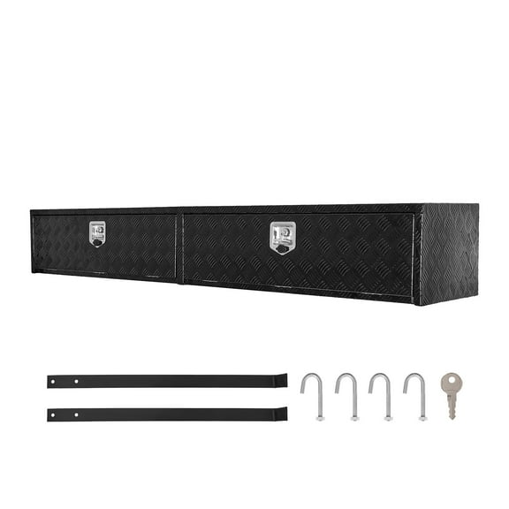 KFFKFF Aluminum Truck Tool Box, 88 x 16 x 13 Inch, Black Tread Topsider Storage Unit with Dual Drop Doors, Secure Lockable Design, Durable and Corrosion-Resistant, Ideal for Truck Bed Organization