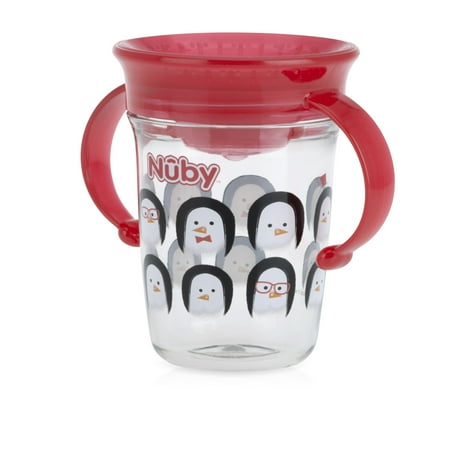 Nuby Tritan 8oz Two Handle Wonder Cup with Hygienic Cover, Penguins