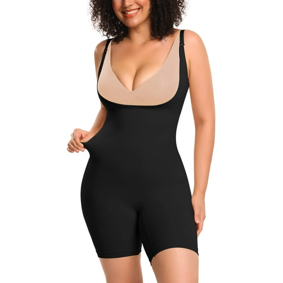 Vaslanda Women's Open Bust Tummy Control Shapewear Bodysuit Seamless Mid-Thigh Body Shaper for a Snatched Waist