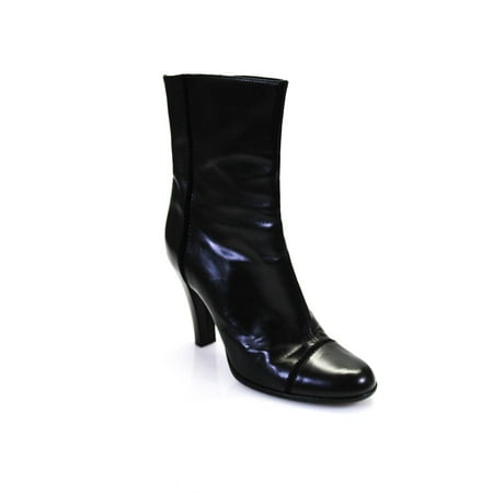 

Pre-owned|Lambertson Truex Womens Side Zip Block Heel Cap Toe Boots Black Leather Size 38