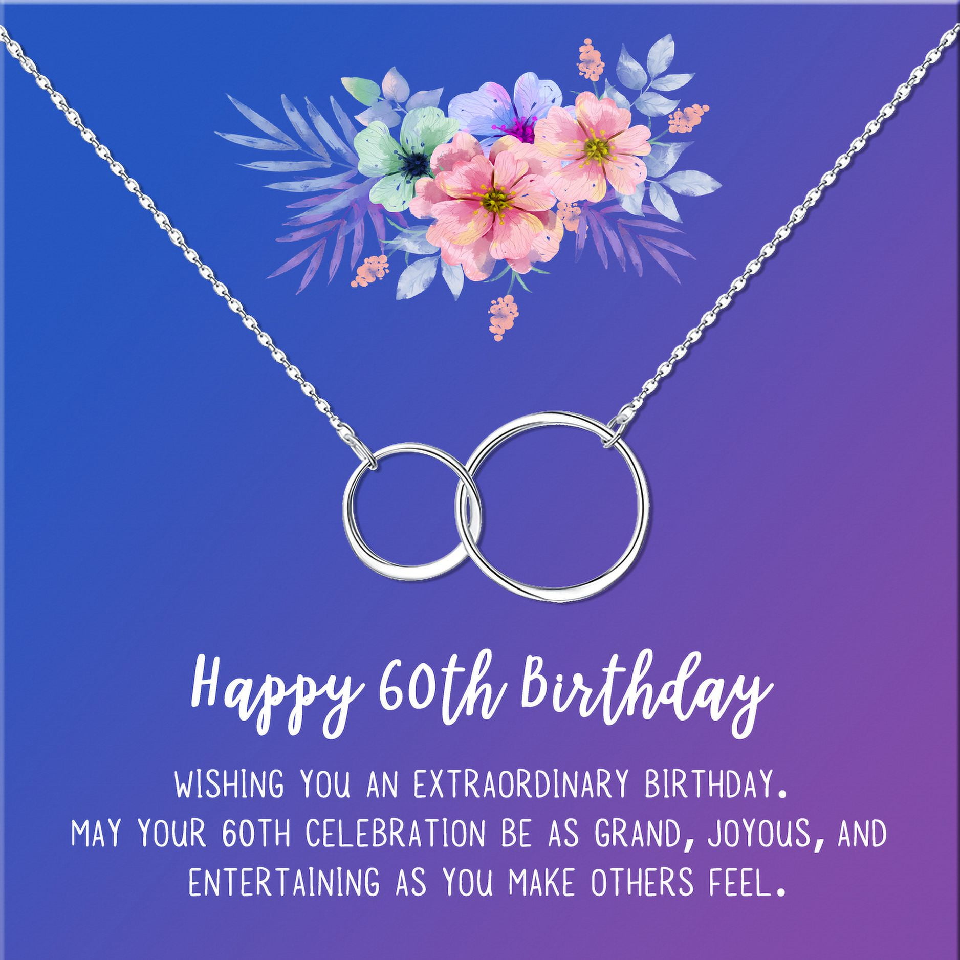 Anavia Happy 60st Birthday Gifts Stainless Steel Fashion Necklace Birthday Card Jewelry Gift for Her, Birthday Gift for Grandma-[Silver Infinity Double Ring, Blue-Purple Gift Card]