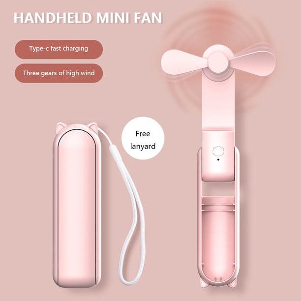 Mini ventilador plegable Ventilador de mano silencioso multifuncional para viajes al aire libre (rosa)