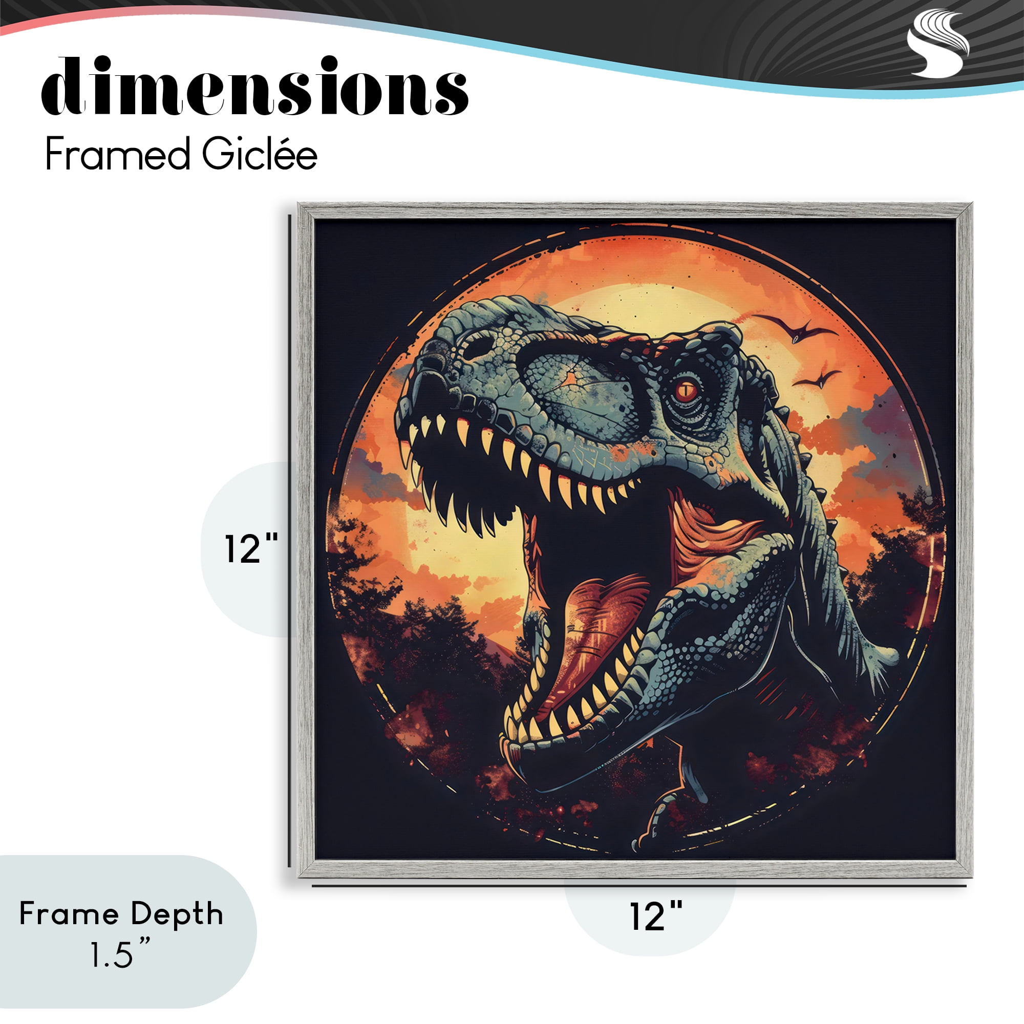 Stupell Industries Ancient Dino Roaring at Sunset Gray Framed Giclee Art, design by Creative Studio
