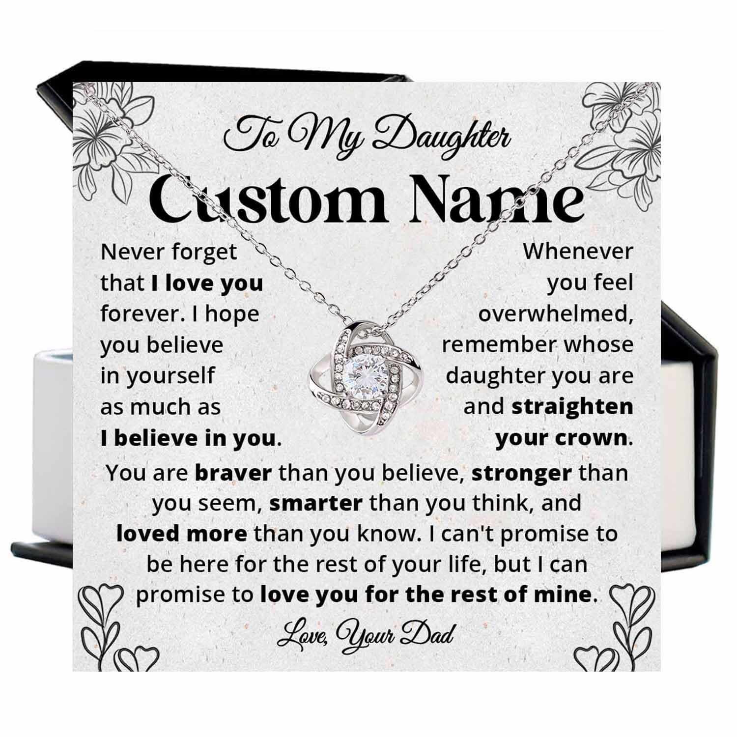To My Daughter Necklace From Dad, Daughters From Dad, Father Daughter, Graduation Birthday Daughters, Meaningful Her #1109, White Love Knot Necklace