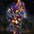 thumbnail image 5 of Halloween Pajamas Halloween Pumpkin Print Plus Size Wide Leg Button Pajamas for Women Set, 5 of 7