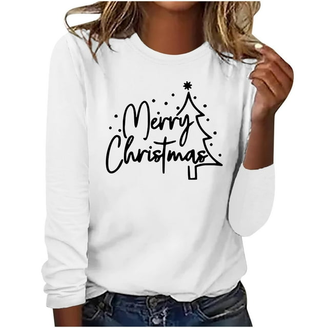 Timegard Hauts pour Femmes Joyeux Noël Imprimé Manches Longues Col Rond Chandail Décontracté Ample Confortable Automne